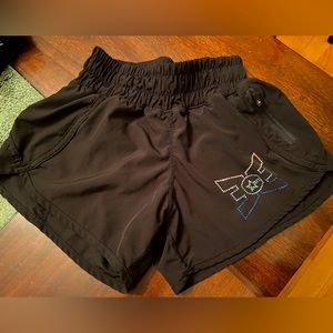 Black ECE practice wear shorts with rhinestones ombré letters